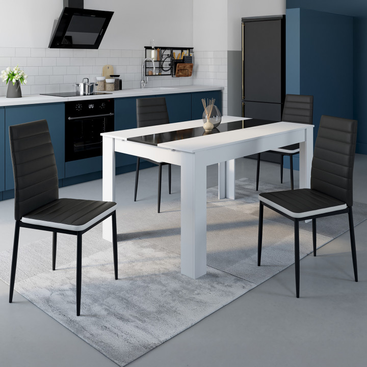 Lot de 4 chaises ROMANE noires bandeau blanc pour salle à manger