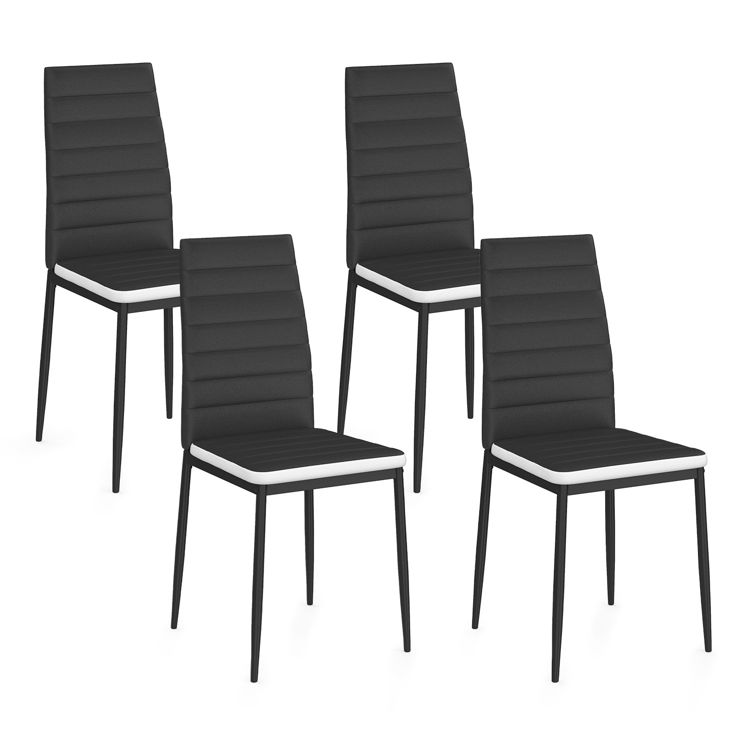 Chaises de salle à manger noires avec bandeau blanc