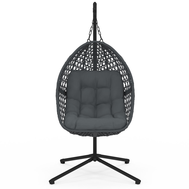 Fauteuil lune suspendu ajouré effet rotin avec coussin gris