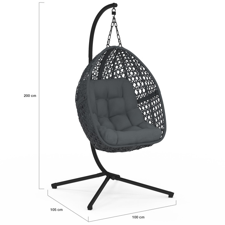 Fauteuil lune suspendu ajouré effet rotin avec coussin gris