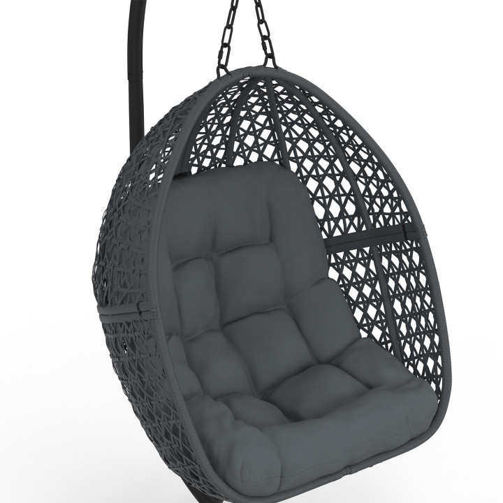 Fauteuil lune suspendu ajouré effet rotin avec coussin gris