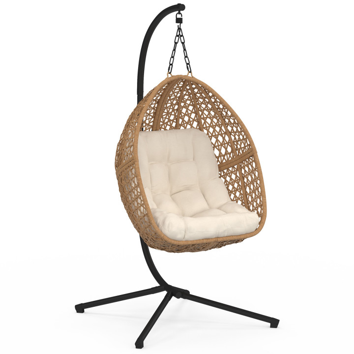 Sillón luna colgante efecto ratán con cojín crudo | ID Market