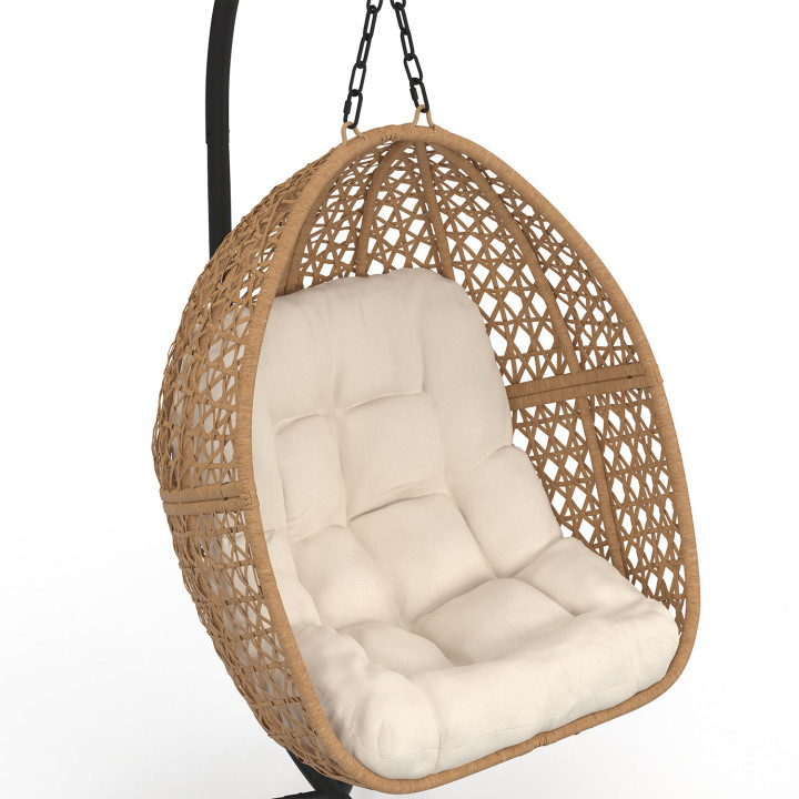 Sillón luna colgante efecto ratán con cojín crudo | ID Market