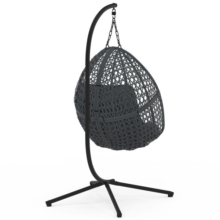 Fauteuil lune suspendu ajouré effet rotin avec coussin gris