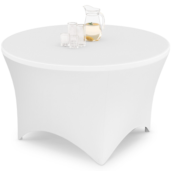 Mesa auxiliar redonda plegable y portátil de 122 cm para camping o entretenimiento con funda blanca