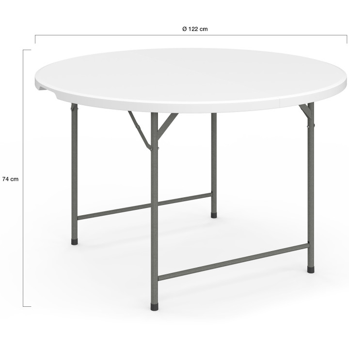 122 cm ronde draagbare opvouwbare bijzettafel voor op de camping of voor entertainment met witte hoes