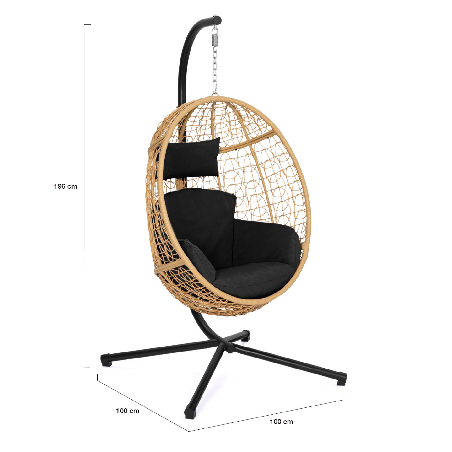 Fauteuil Suspendu Noir Chaise Suspendue de jardin Forme Œuf - Ciel