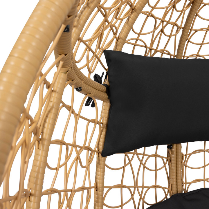 Fauteuil oeuf suspendu ajouré effet rotin avec coussin noir