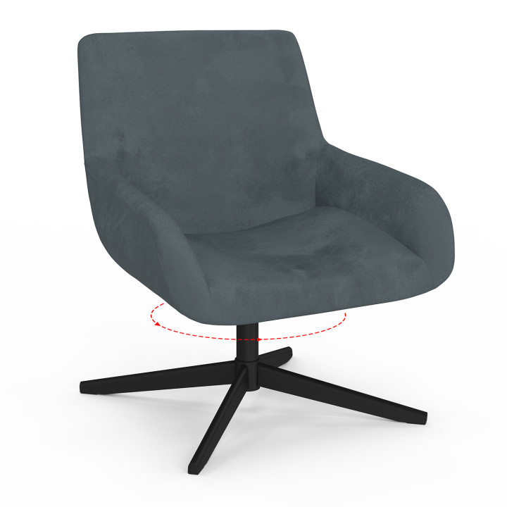 Fauteuil pivotant ALBUS en velours gris pieds noirs