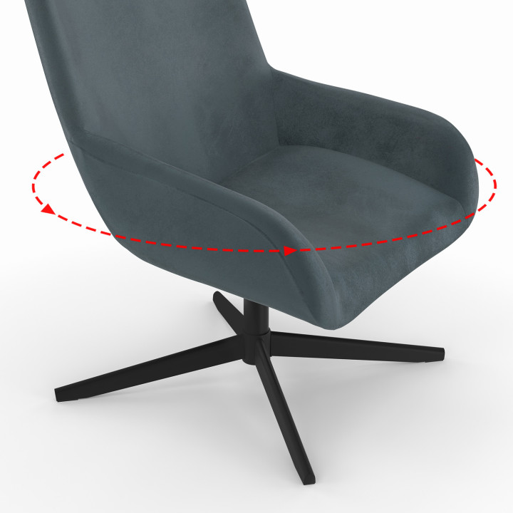 Grijs fluwelen draaifauteuil met zwarte poten - ALBUS | IdMarket