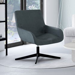 Grijs fluwelen draaifauteuil met zwarte poten - ALBUS | IdMarket