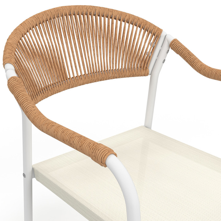 Set van 6 MADEIRA witte metalen tuinstoelen met beige en licht rotan textilene koorden