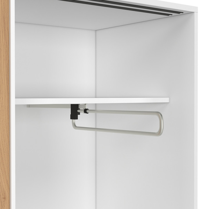 SLIDEA blanco y madera Armario corredero de 2 puertas Armario de 100 cm con estantes de maxi capacidad