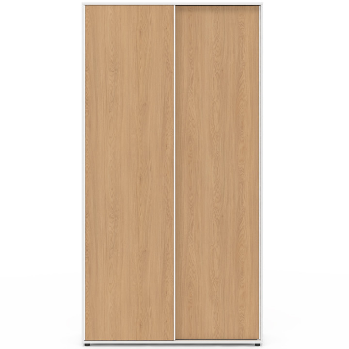 SLIDEA blanco y madera Armario corredero de 2 puertas Armario de 100 cm con estantes de maxi capacidad