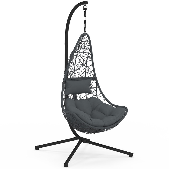 Halbmond Hängesessel durchbrochene Rattan-Effekt grau mit grauem Kissen