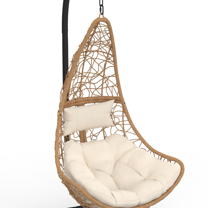 Halbmond Hängesessel durchbrochene Rattan-Effekt mit Kissen ecru