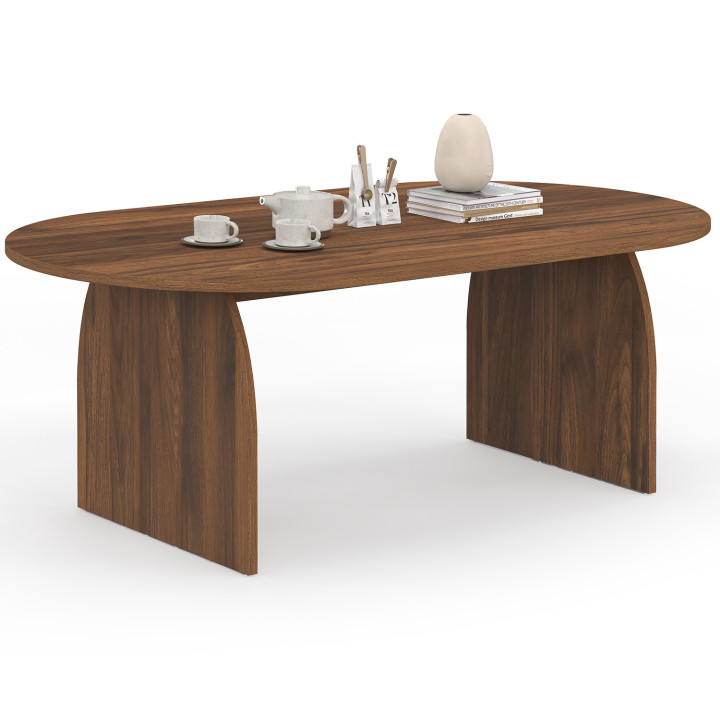 Couchtisch japandi oval 110 cm Holz mit Walnuss-Effekt