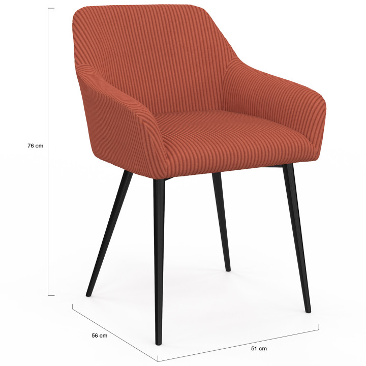 Lot de 2 chaises de salle à manger, fauteuils de table JANY en velours côtelé terracotta