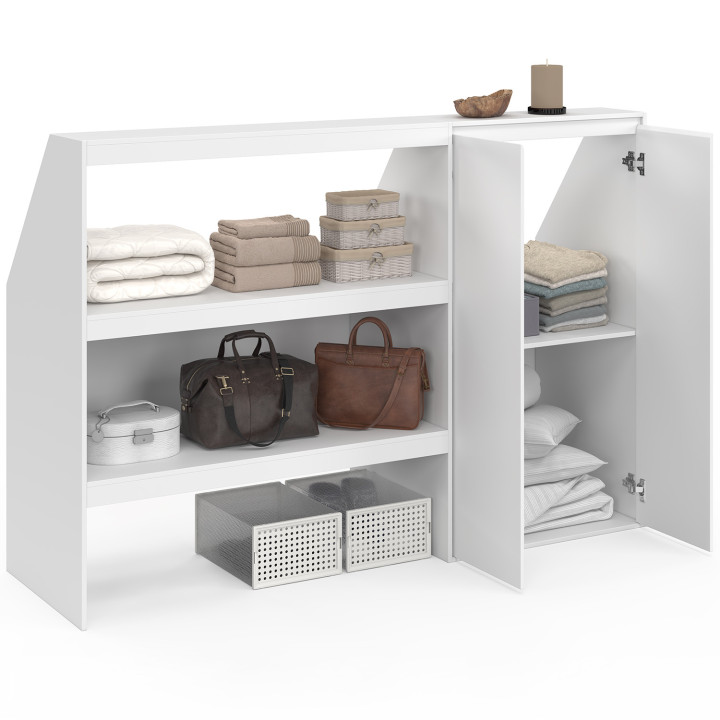 Ensemble étagère 2 niveaux + armoire 2 portes sous pente TOMI blanc