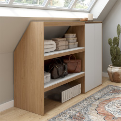 Set Regal 2 Ebenen + Schrank 2 Türen unter Schräge TOMI Buche und Weiß