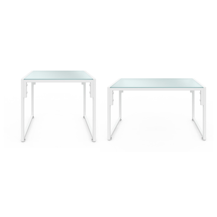 Salon de jardin bas NAIROBI 6 places en acier blanc et coussins beige