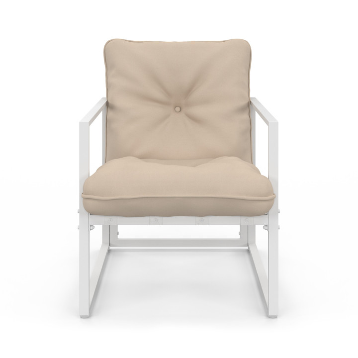 NAIROBI Conjunto de muebles bajos de jardín de 6 plazas de acero blanco con cojines beige