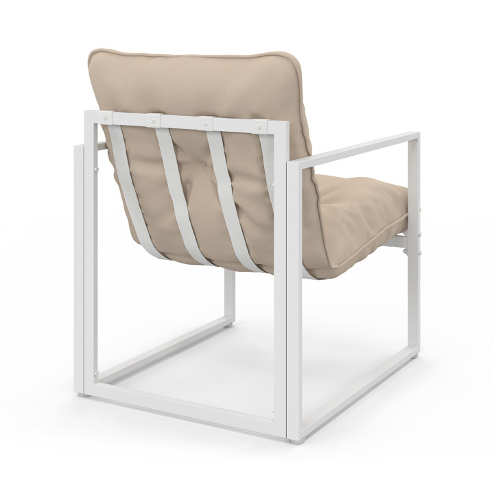 NAIROBI 6-zits lage tuinset in wit staal met beige kussens