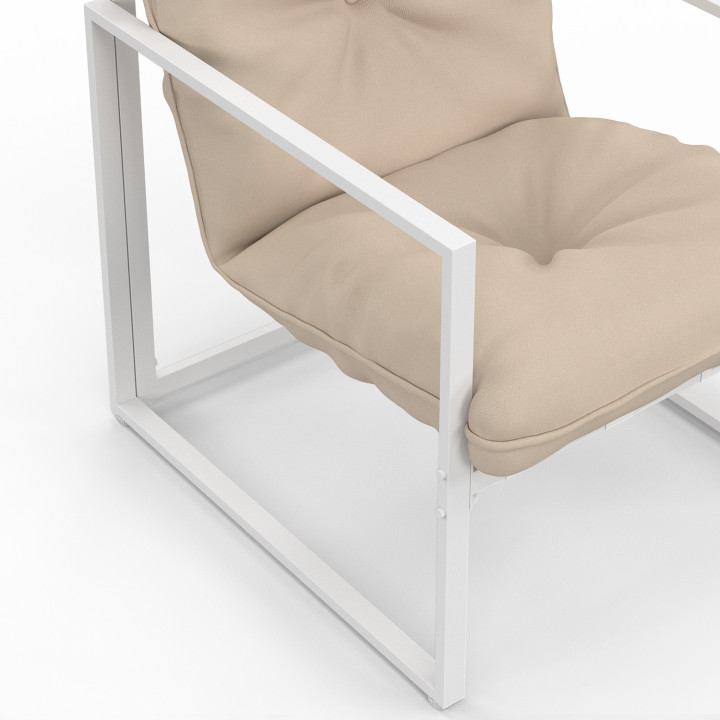 Salon de jardin bas NAIROBI 6 places en acier blanc et coussins beige