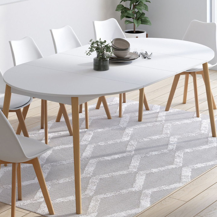 Mesa de comedor redonda extensible 4-10 personas pata de madera blanca 110 - 200 cm