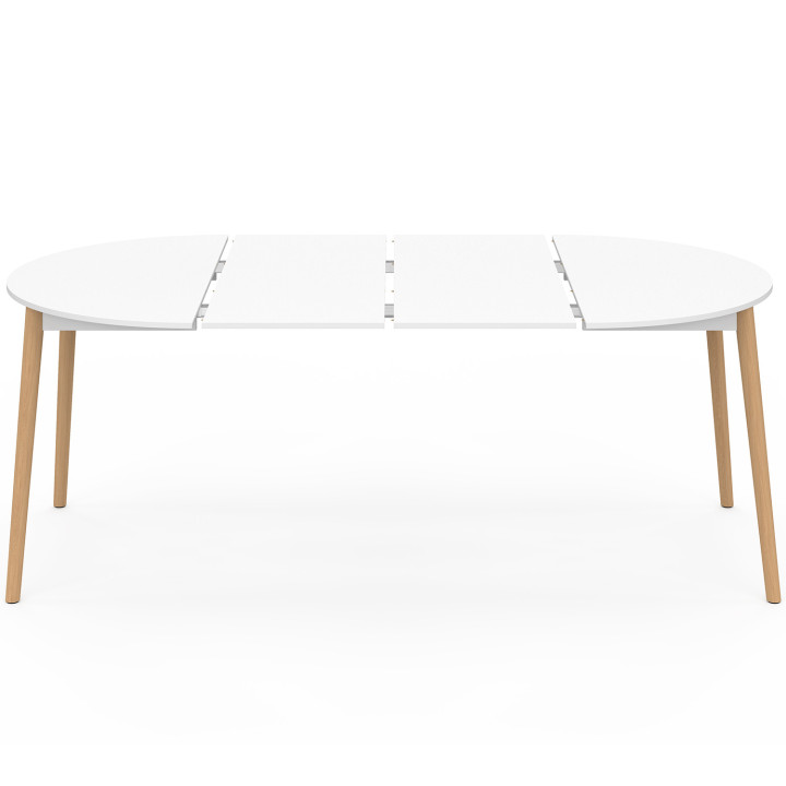 Table à manger extensible ronde ANGELA 4-10 personnes blanc pied bois 110 - 200 cm