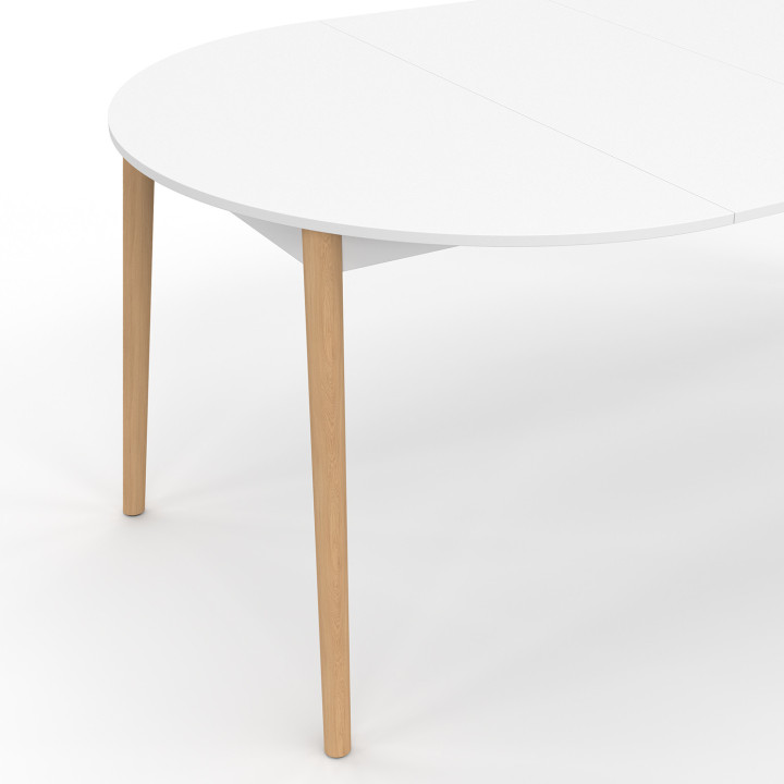 Ronde uitschuifbare eettafel 4-10 personen wit houten poot 110 - 200 cm