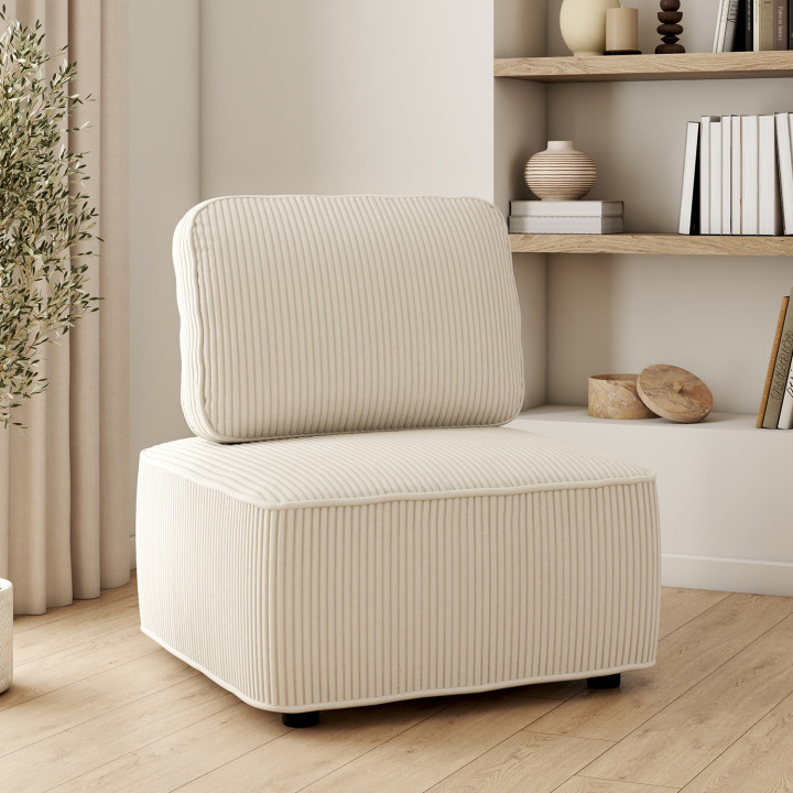 Beige corduroy bank en fauteuil module
