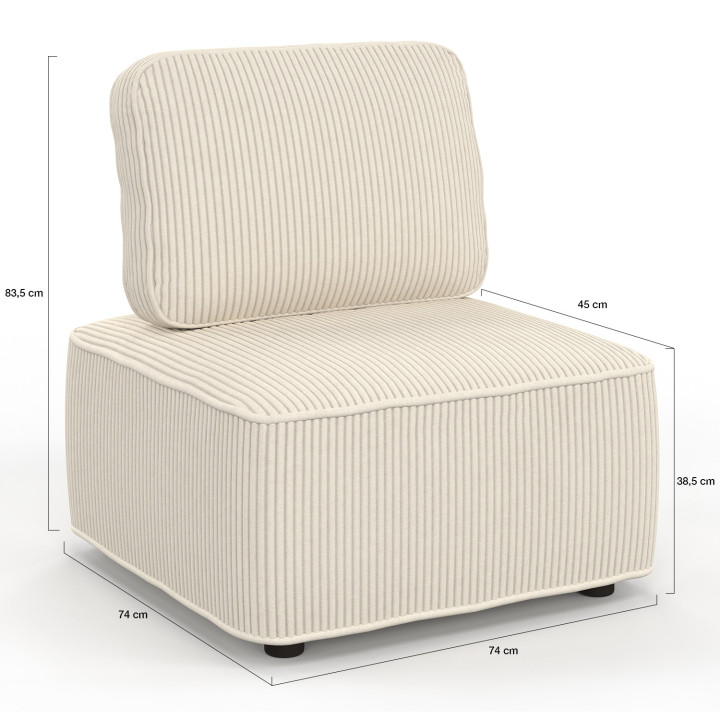 Beige corduroy bank en fauteuil module