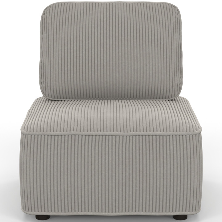 Lichtgrijze corduroy bank en fauteuilmodule