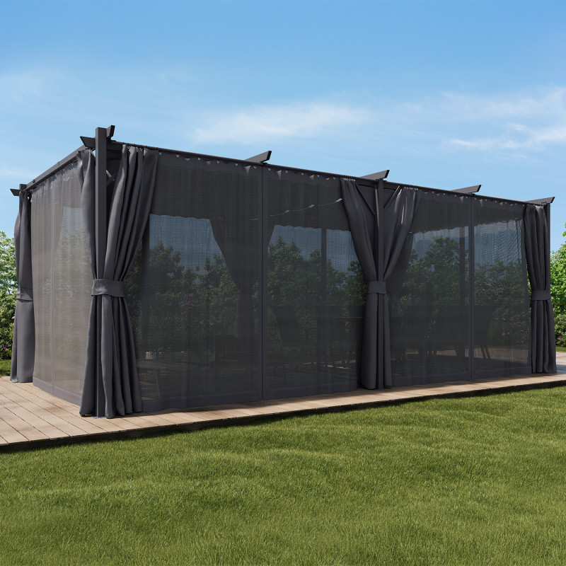 Pérgola edición especial efecto madera techo retráctil 3x6 m y 6 toldos gris antracita