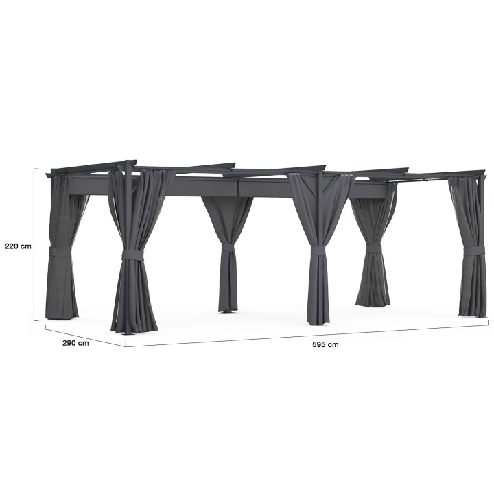 Goedkope 3x6m antraciet grijze uitschuifbare dak pergola | ID Market