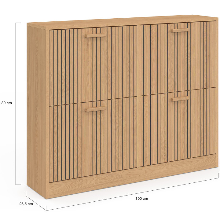 Schuhschrank JULIETTE, 20 Paar Schuhe, 4 Türen, Holzleisten, eichenfarbig