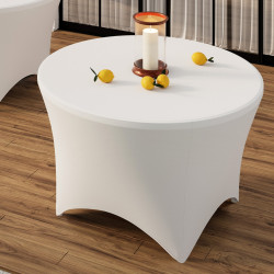 Draagbare opvouwbare bijzettafel, rond 122 cm, om te kamperen of voor entertainment, met witte hoes | IdMarket