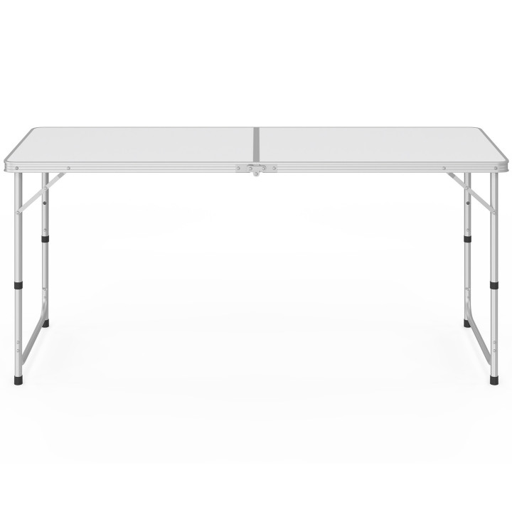 Mesa de camping plegable de altura regulable con 6 taburetes: gris y blanco | ID Market