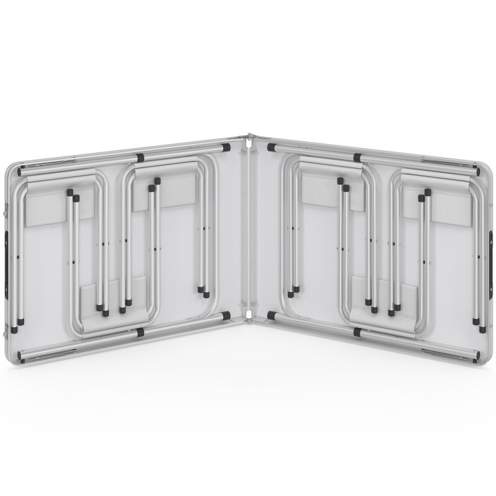 Mesa de camping plegable de altura regulable con 6 taburetes: gris y blanco | ID Market