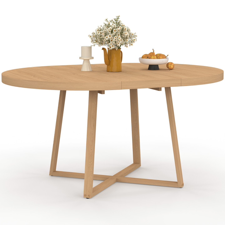 Table à manger extensible ronde SELMA 4-8 personnes bois effet hêtre 110-150 cm
