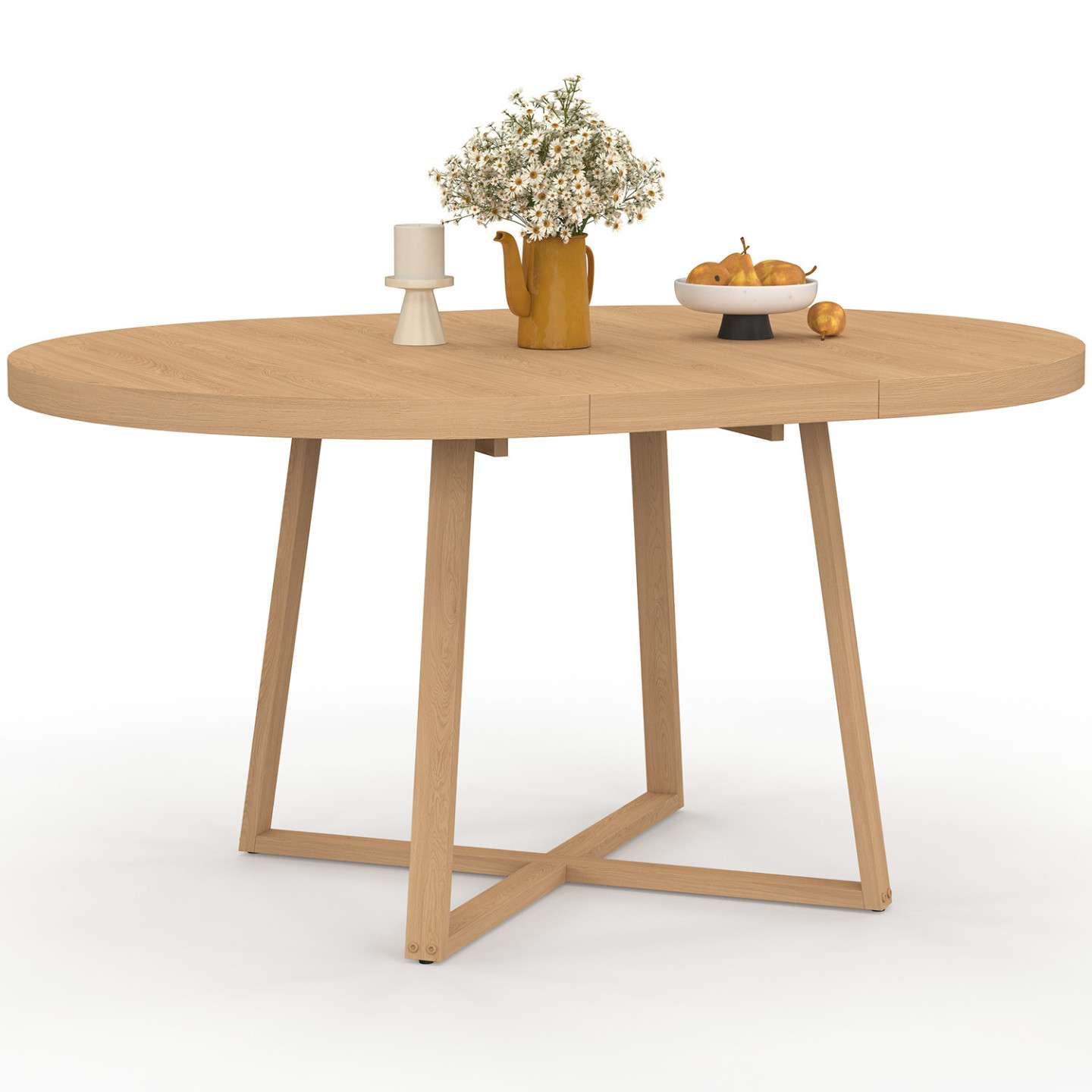 Ausziehbarer runder Esstisch 4-8 Personen Holz Bucheffekt 110-150 cm - SELMA