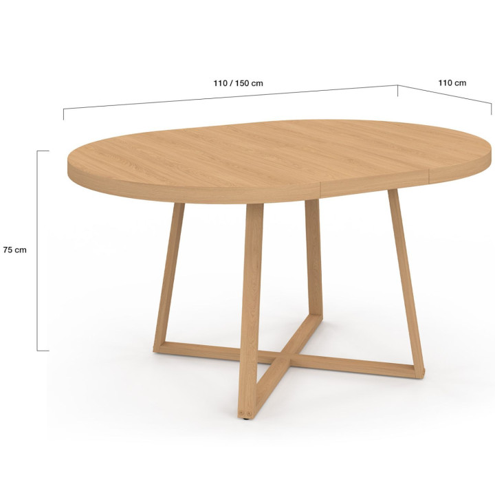 SELMA mesa de comedor redonda extensible 4-8 personas madera efecto haya 110-150 cm