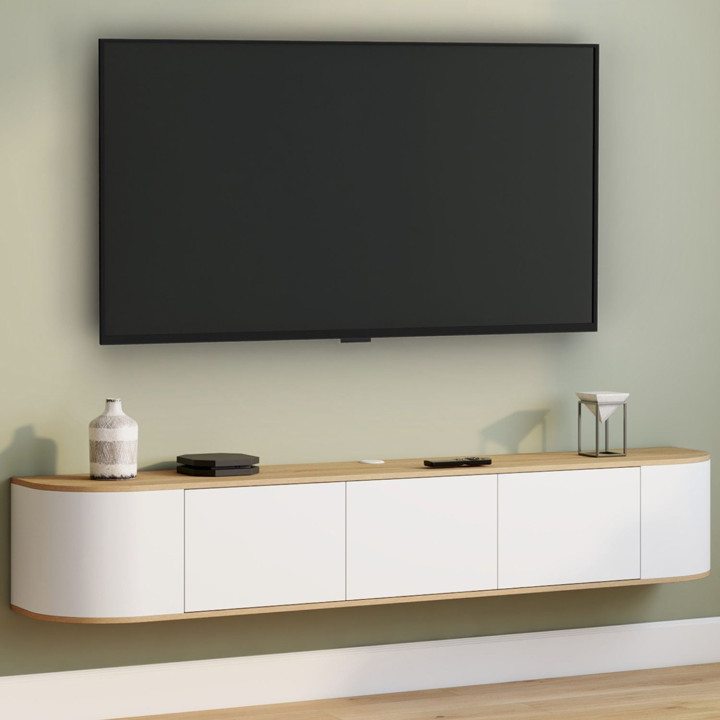 Hänge-TV-Möbel 180 cm LEORA 3 Türen aus Holz und Weiß