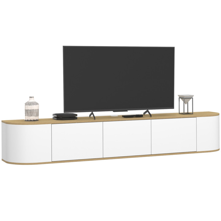 Hänge-TV-Möbel 180 cm LEORA 3 Türen aus Holz und Weiß