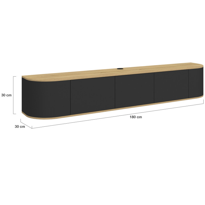 LEORA 180 cm 3-deurs zwart en houten wand TV-meubel