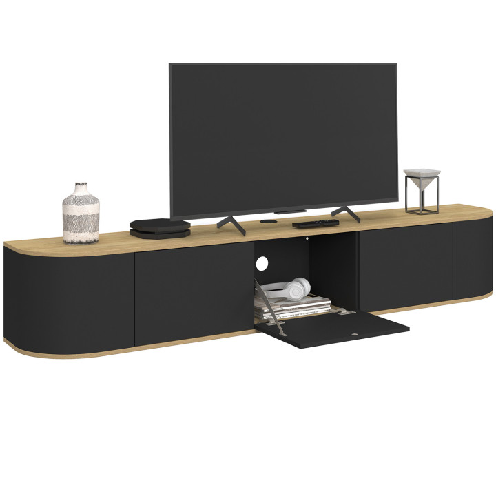 Hänge-TV-Möbel 180 cm LEORA 3 Türen aus Holz und Schwarz