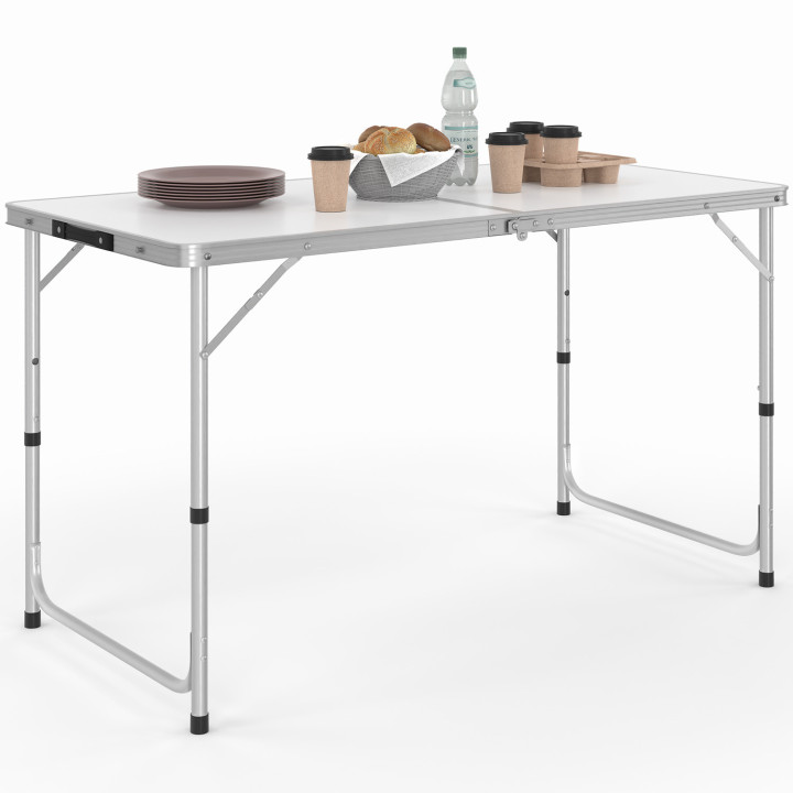 Mesa de camping plegable y regulable en altura : gris y blanco | ID Market