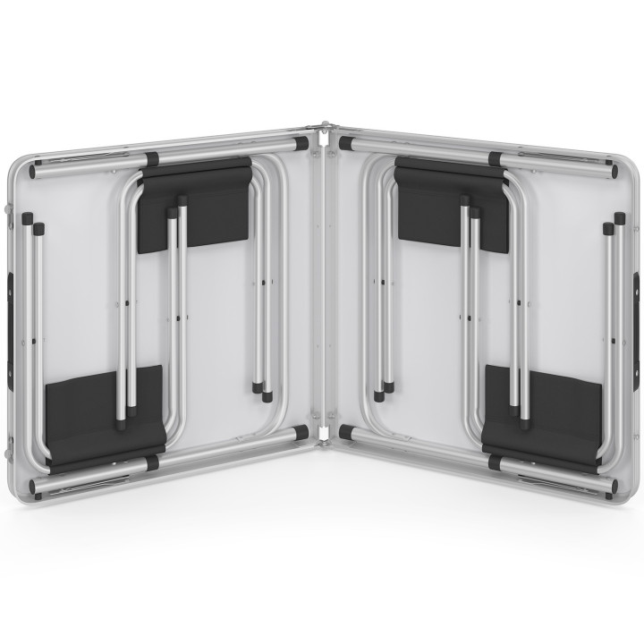 Mesa de camping plegable de altura regulable de 120 cm y 4 taburetes negros