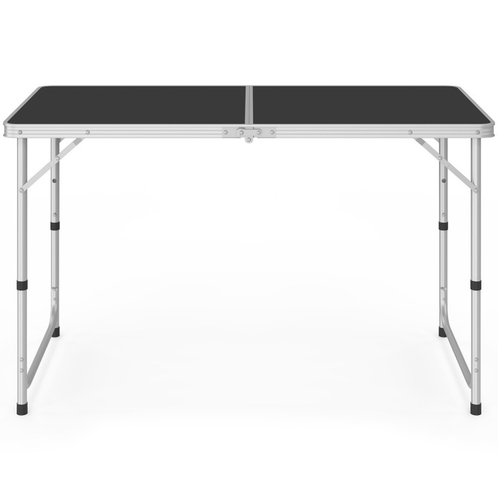 Table de camping pliante réglable en hauteur 120 cm et 4 tabourets noirs